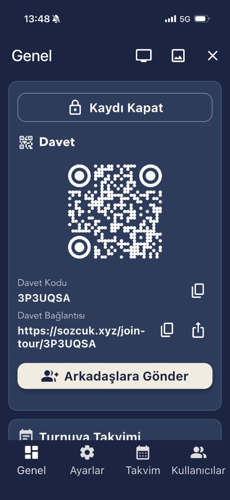 Davet kodu, QR ve bağlantı ekranı
